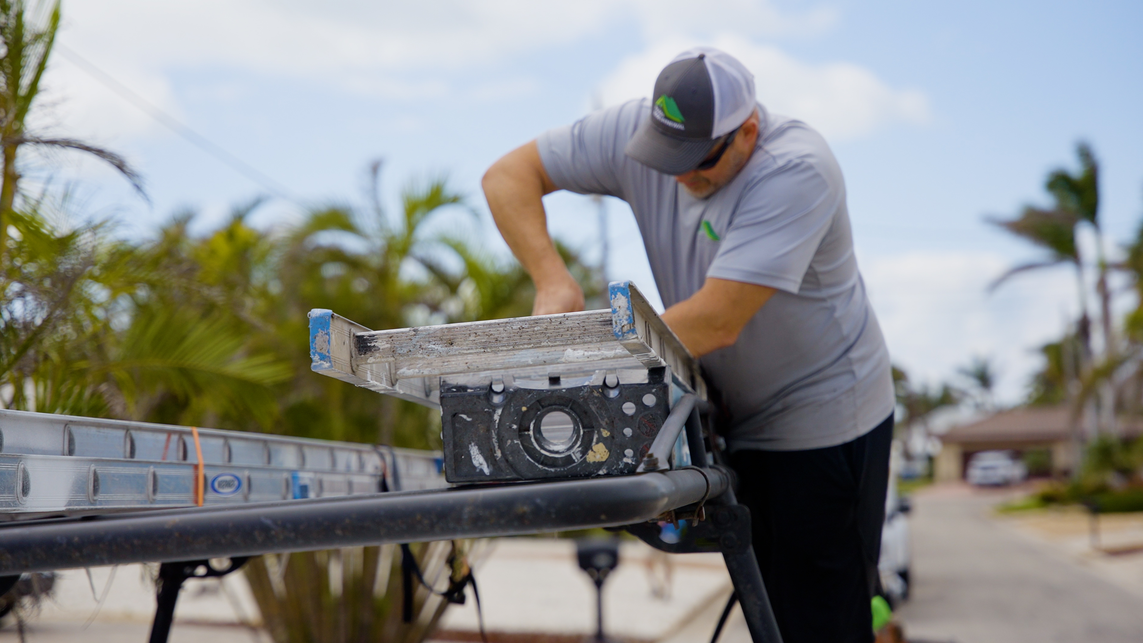 Wide angle view of roof coating in progress